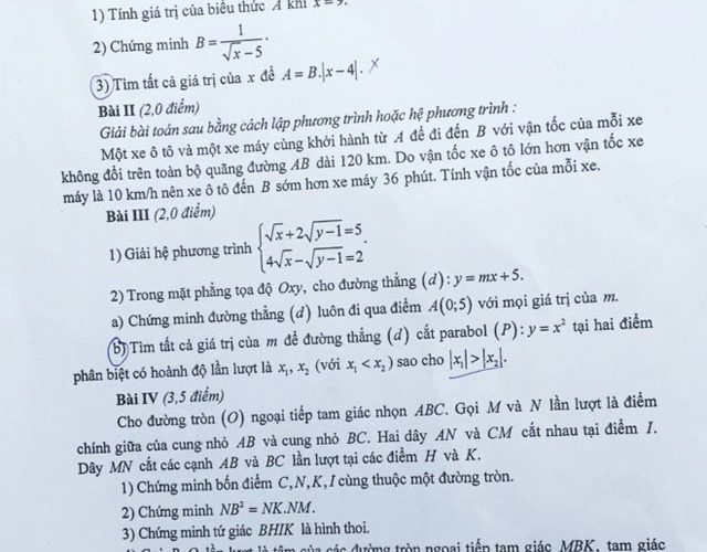 Đề thi vào lớp 10 môn toán các tỉnh 2017