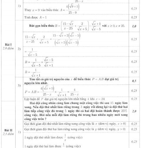 Đáp án đề thi toán tuyển sinh vào lớp 10 Hà Nội năm 2019