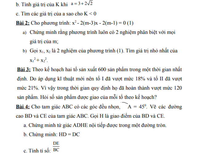 Đề cương ôn thi môn toán vào lớp 10