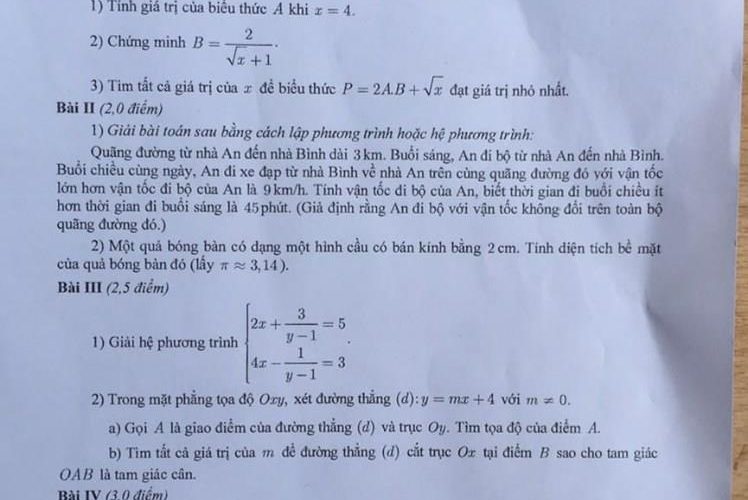 Đề thi tuyển sinh vào lớp 10 môn toán mới nhất