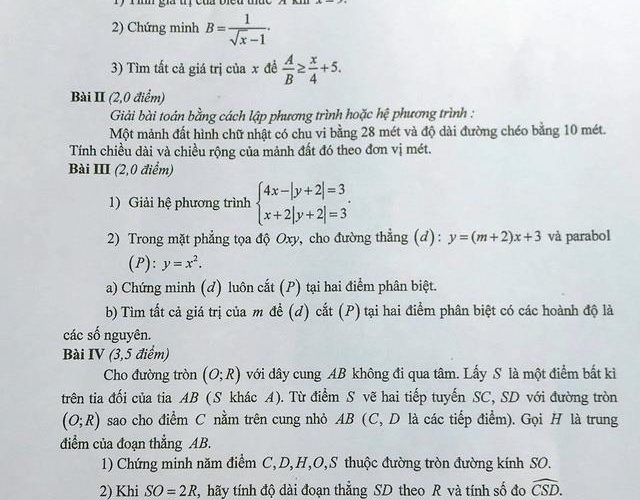 Đề thi toán tuyển sinh lớp 10 Hà Nội 2018